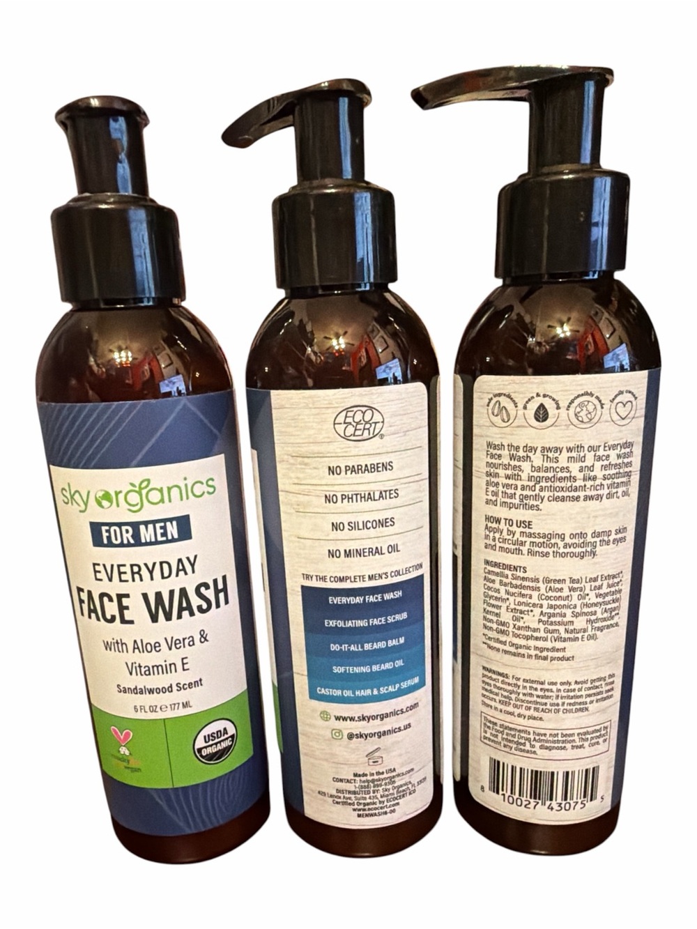 NIB Sky Organics For Men Everyday Face Wash - 6 oz Sandalwood